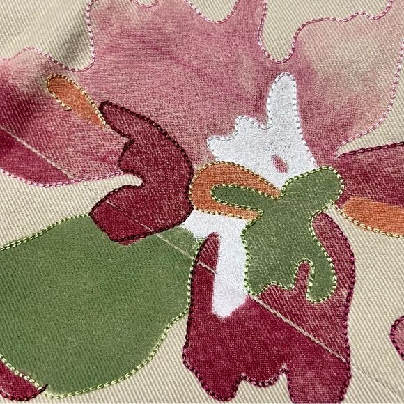 90s Y2K Dana Buchman Cream Pink Floral Painted Embroidered Flare Pant 4 Low Rise - Picture 7 of 15